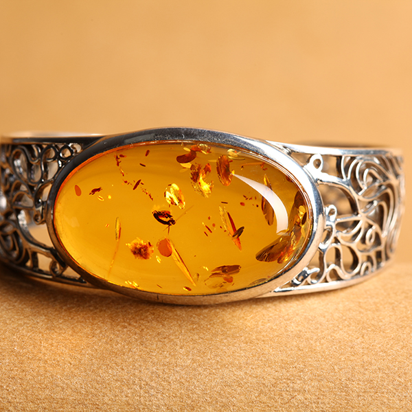 红叶珀银镶手镯