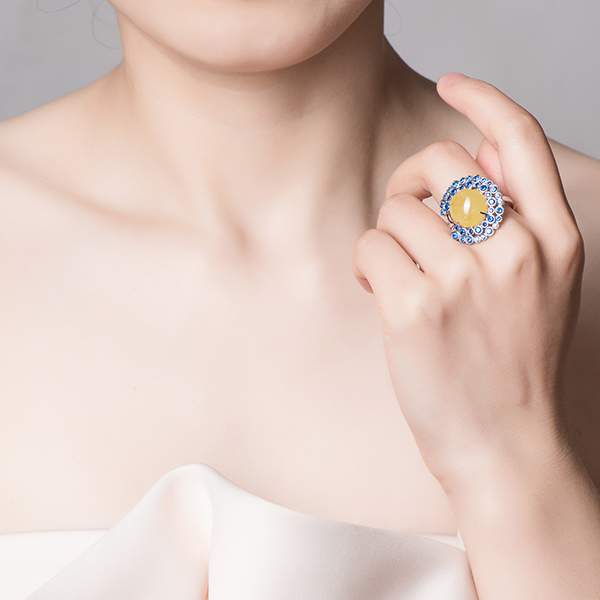 凤凰涅槃-蜜蜡银镶戒指