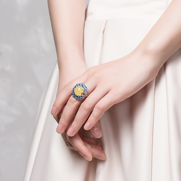 凤凰涅槃-蜜蜡银镶戒指