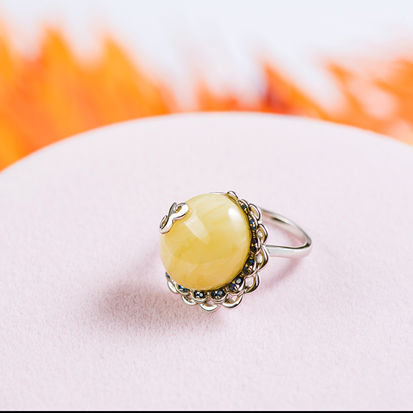 凤凰涅槃-蜜蜡银镶戒指