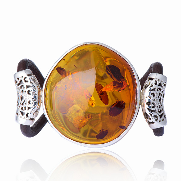 红叶珀银镶手镯