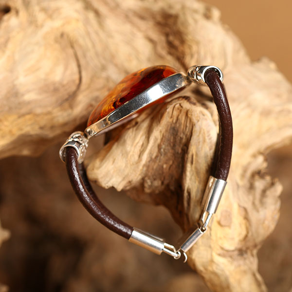 红叶珀银镶手镯